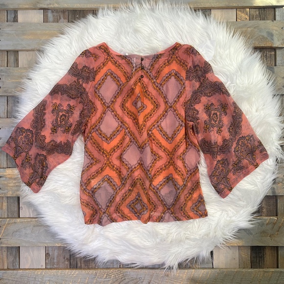 Elegant {Anthro} Beaded <Ignacia> Blouse | Sheer Pink Orange Sequin Top | Small - Picture 8 of 16